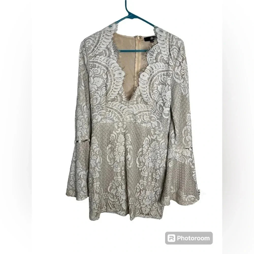 Misguided Lace Bell Sleeve Mini Dress Size 6
